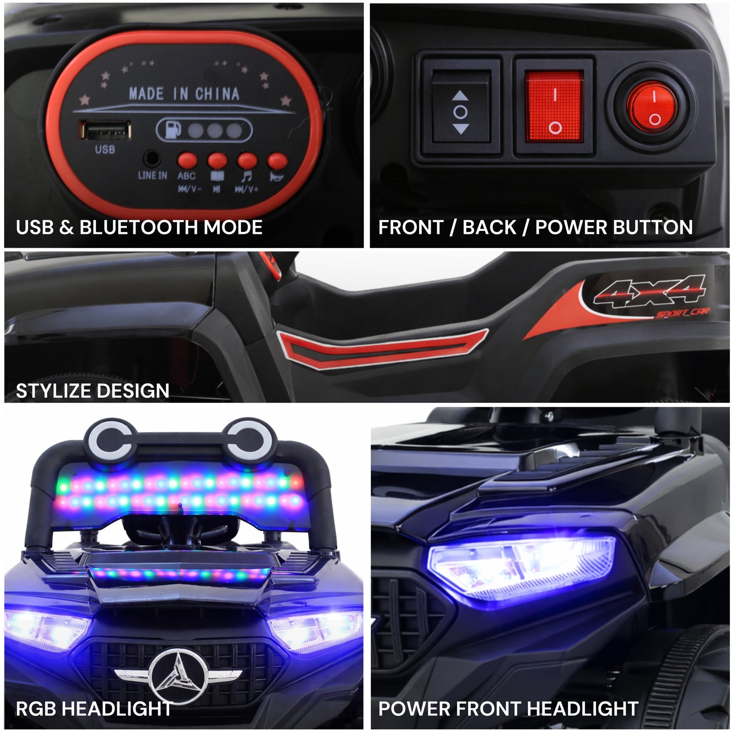 Fun Wheels Battery Operated 4x4 Kids Jeep with RGB Lights Model FWJ-14