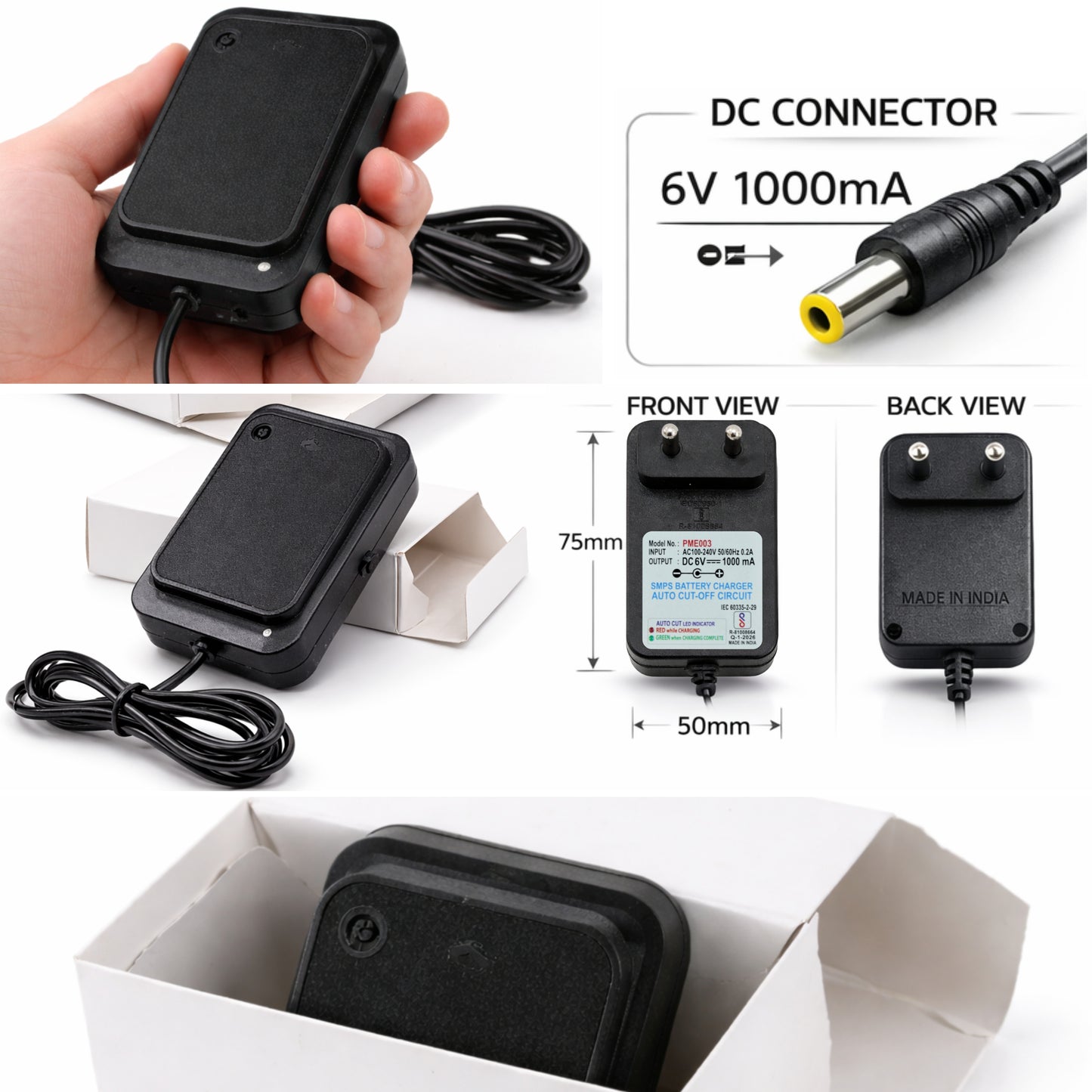 6V 1A Battery Charger for Kids Electric Ride-On Car / Bike / Jeep