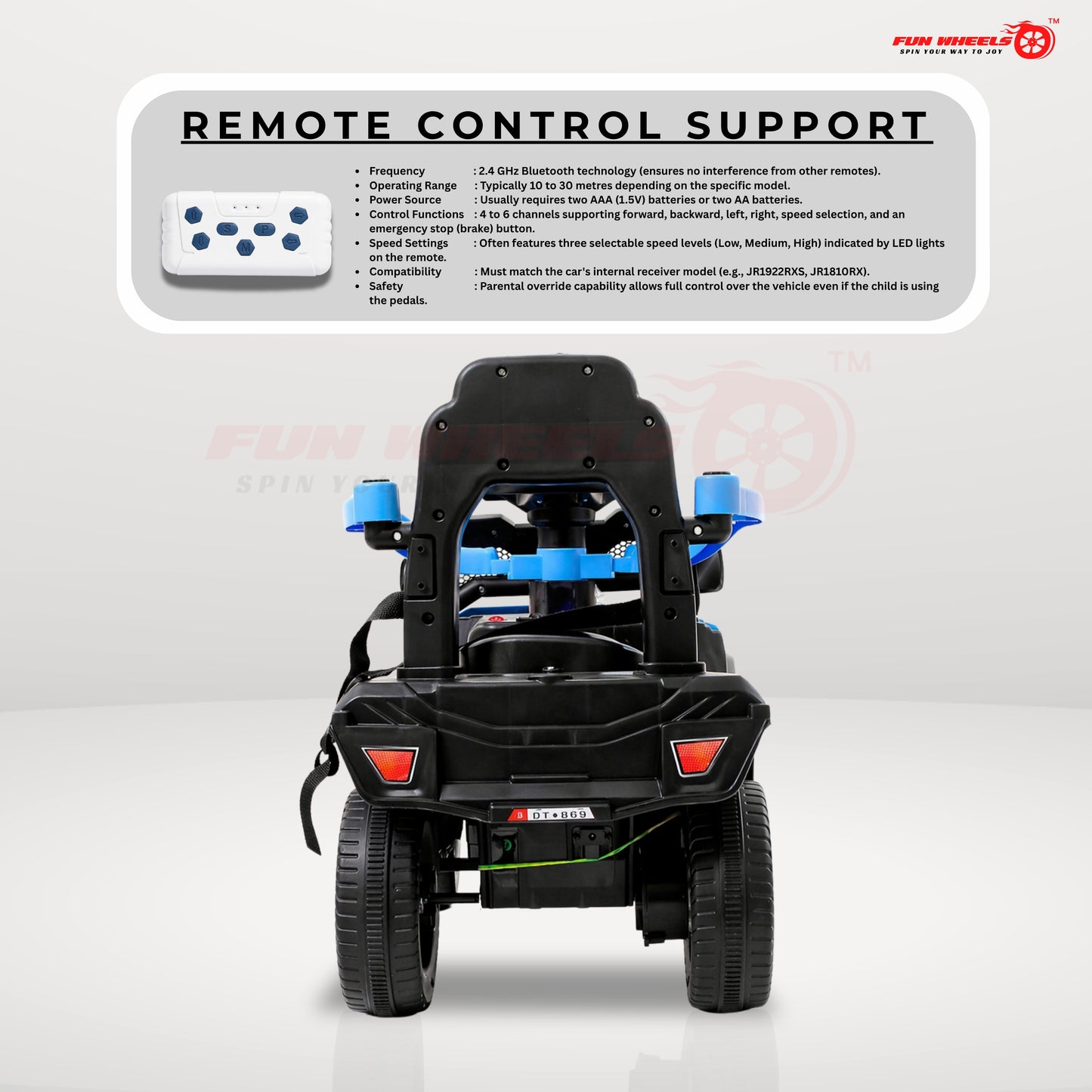 Fun Wheels FWJ-07 Kids Battery Operated Ride-On Jeep Car with LED Lights