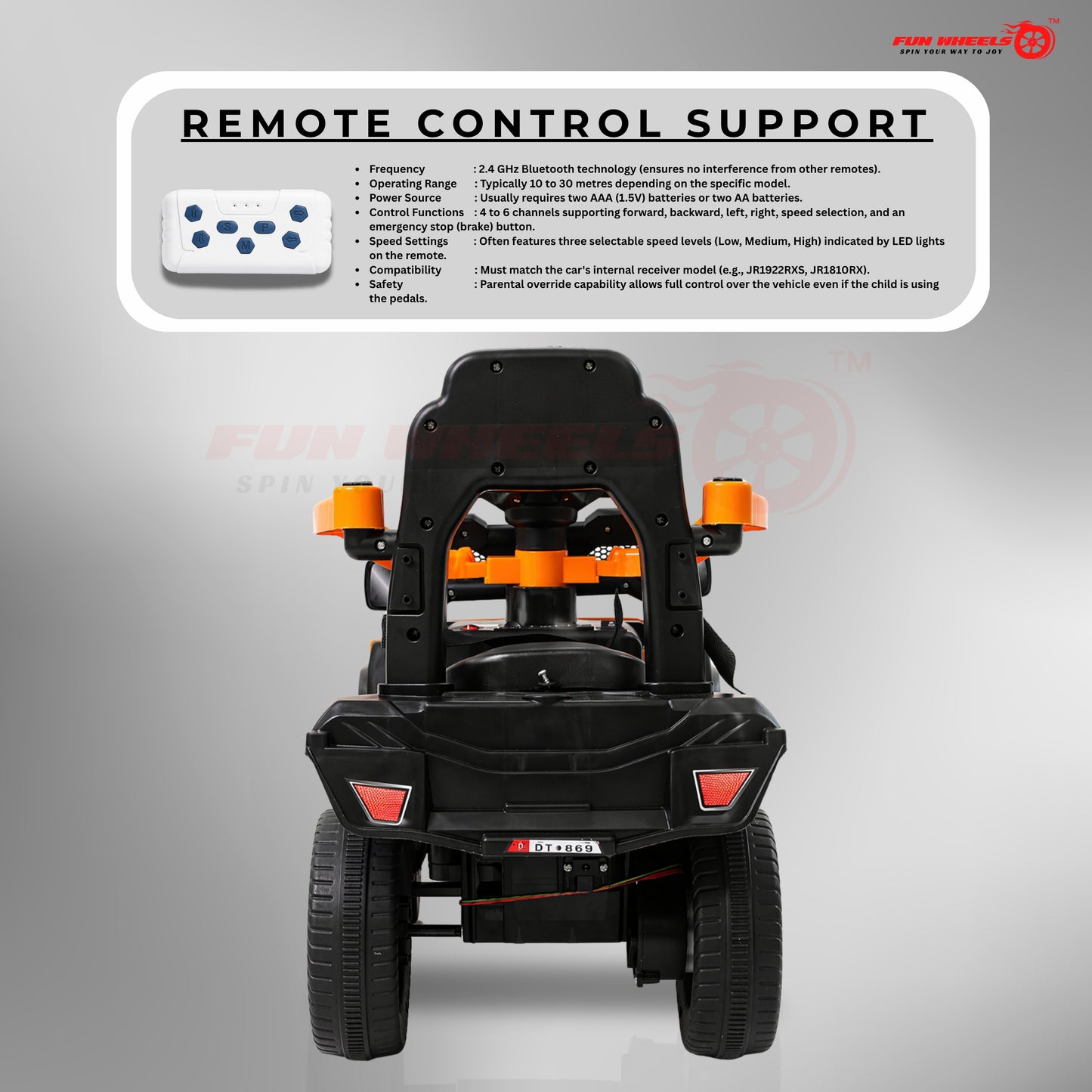 Fun Wheels FWJ-08 Kids Battery Operated Ride-On Jeep Car with LED Lights