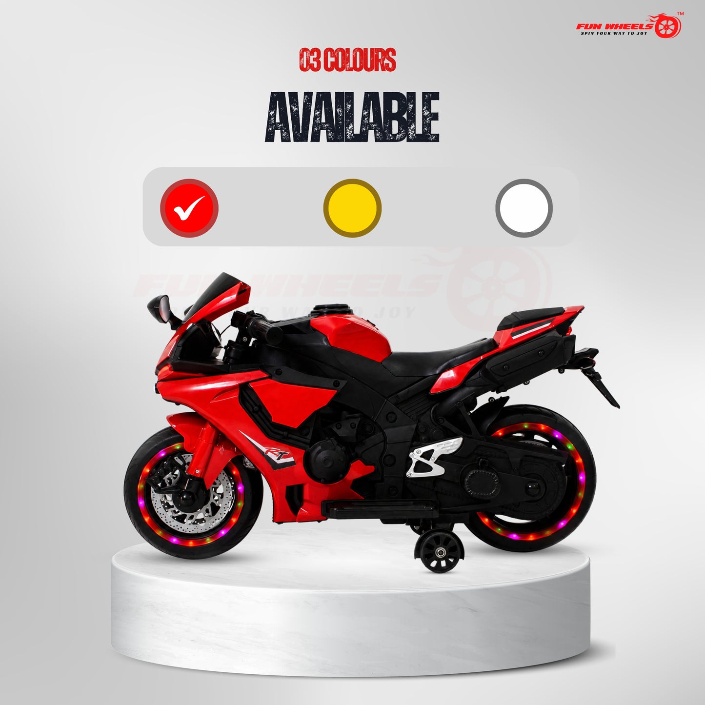 Fun Wheels FWB-03 NitroVolt Pro Kids Electric Ride-On Sports Bike with RGB Wheel Lights