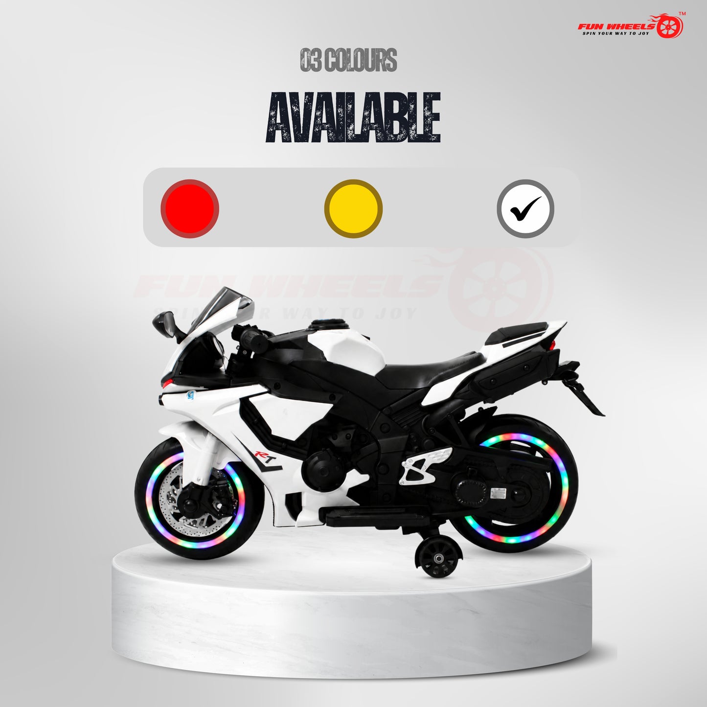 Fun Wheels FWB-03 NitroVolt Pro Kids Electric Ride-On Sports Bike with RGB Wheel Lights