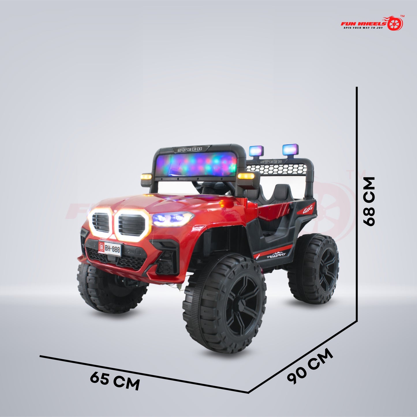 Fun Wheels FWJ-16 Kids Electric Ride On Jeep 4x4 with LED Lights & Music |Kids Battery Car Jeep