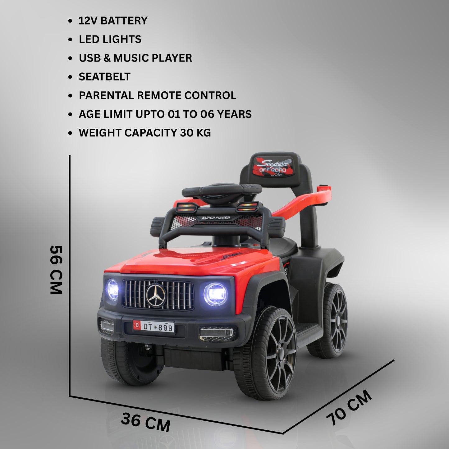 Fun Wheels FWJ-08 Kids Battery Operated Ride-On Jeep Car with LED Lights