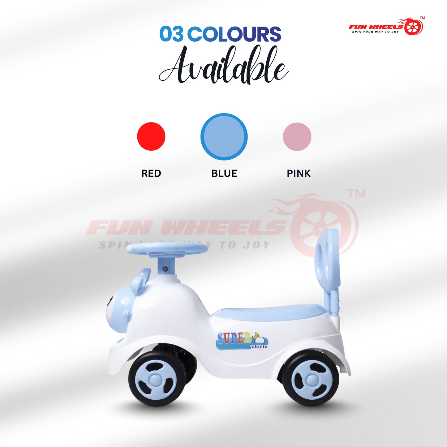 Fun Wheels FWPC-07 Cute Bunny Theme Kids Ride-On Push Car with Steering Handle for Toddlers