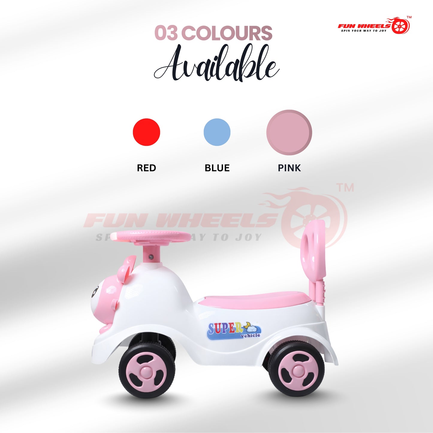 Fun Wheels FWPC-07 Cute Bunny Theme Kids Ride-On Push Car with Steering Handle for Toddlers