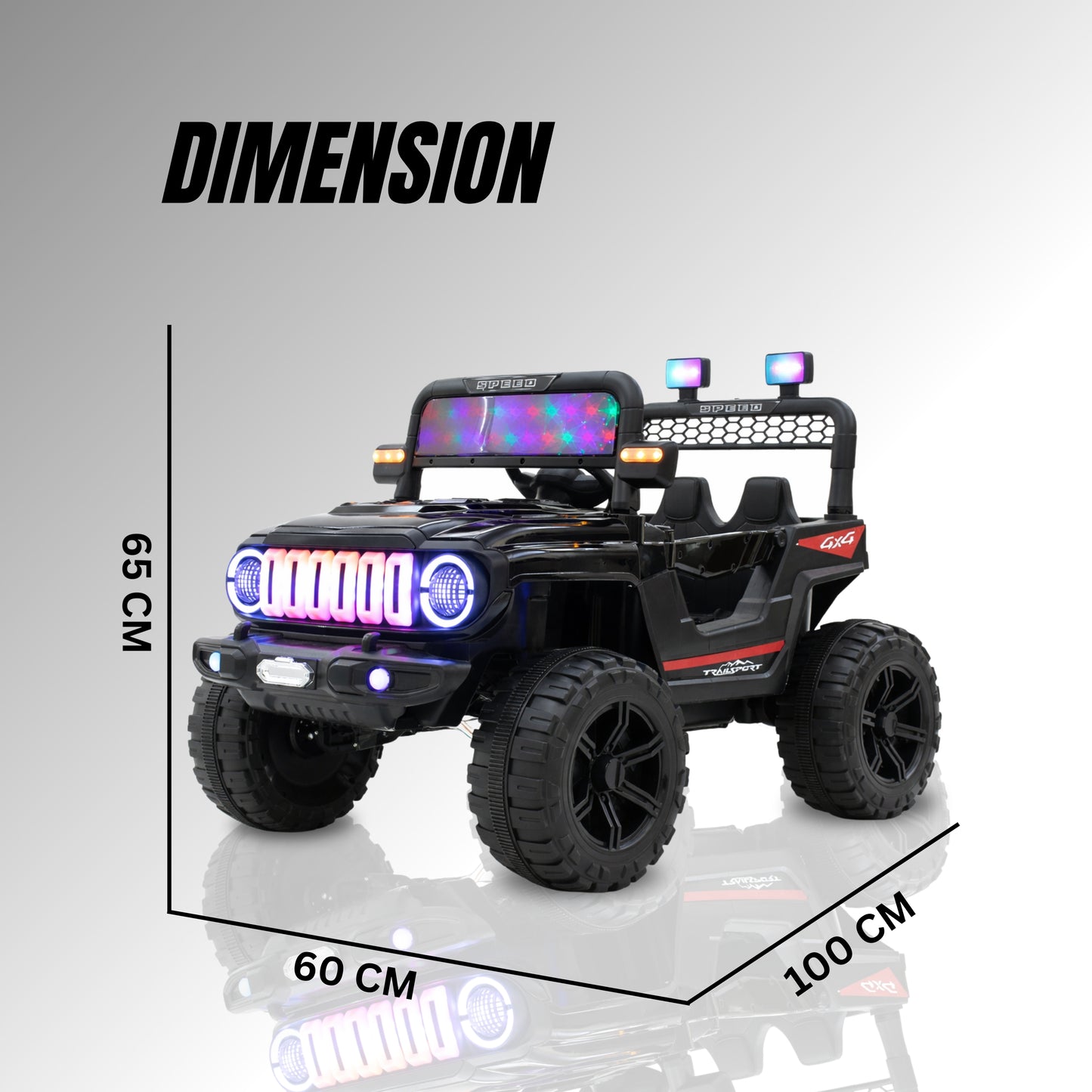 Fun Wheels FWJ-12 Battery Operated 4x4 Kids Jeep with RGB LED & Big Wheel Electric Jeep