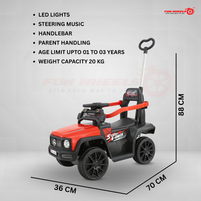 Fun Wheels FWPC-03 Kids Manual Ride On Push Car with Parent Handle, Music & Lights
