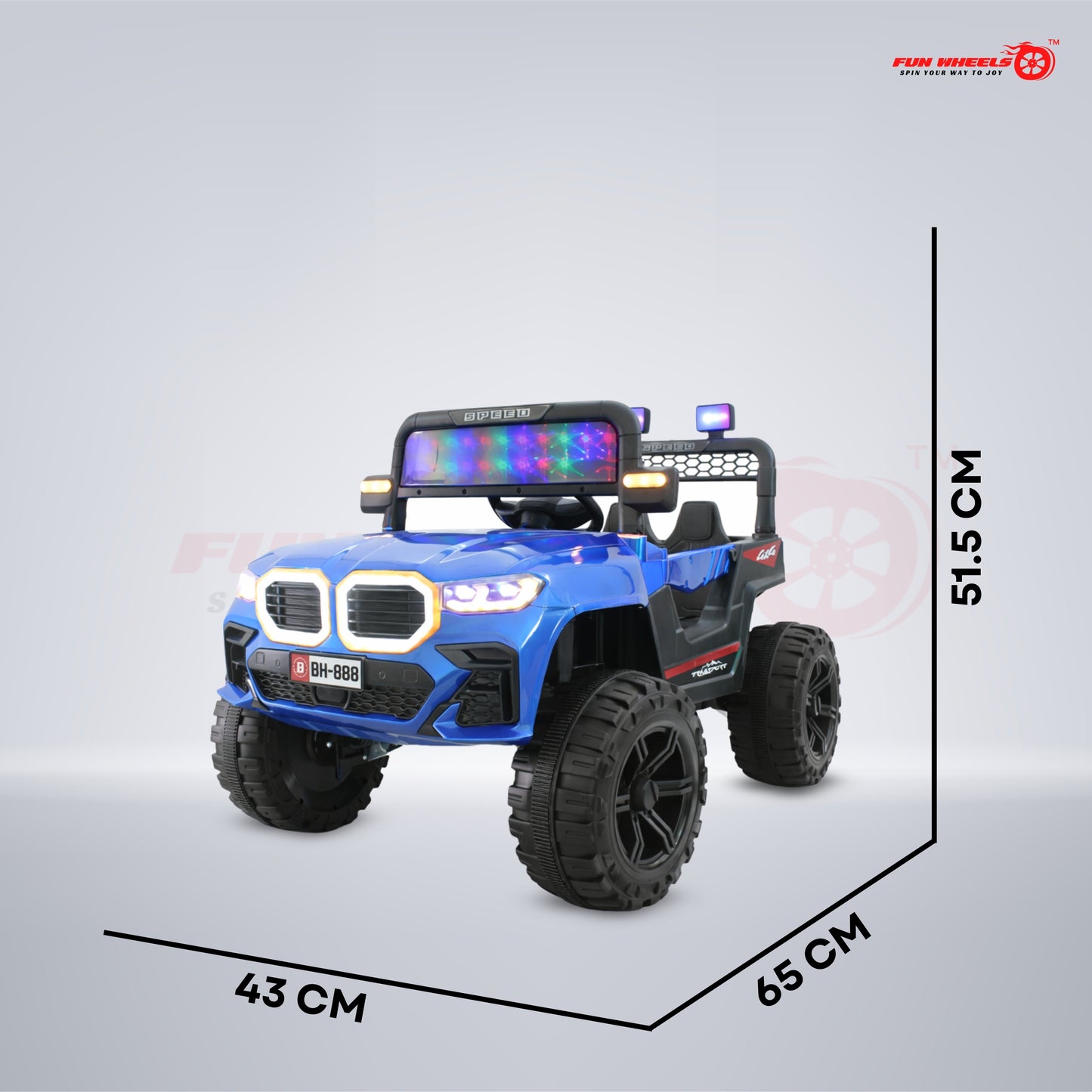 Fun Wheels FWJ-16 Kids Electric Ride On Jeep 4x4 with LED Lights & Music |Kids Battery Car Jeep