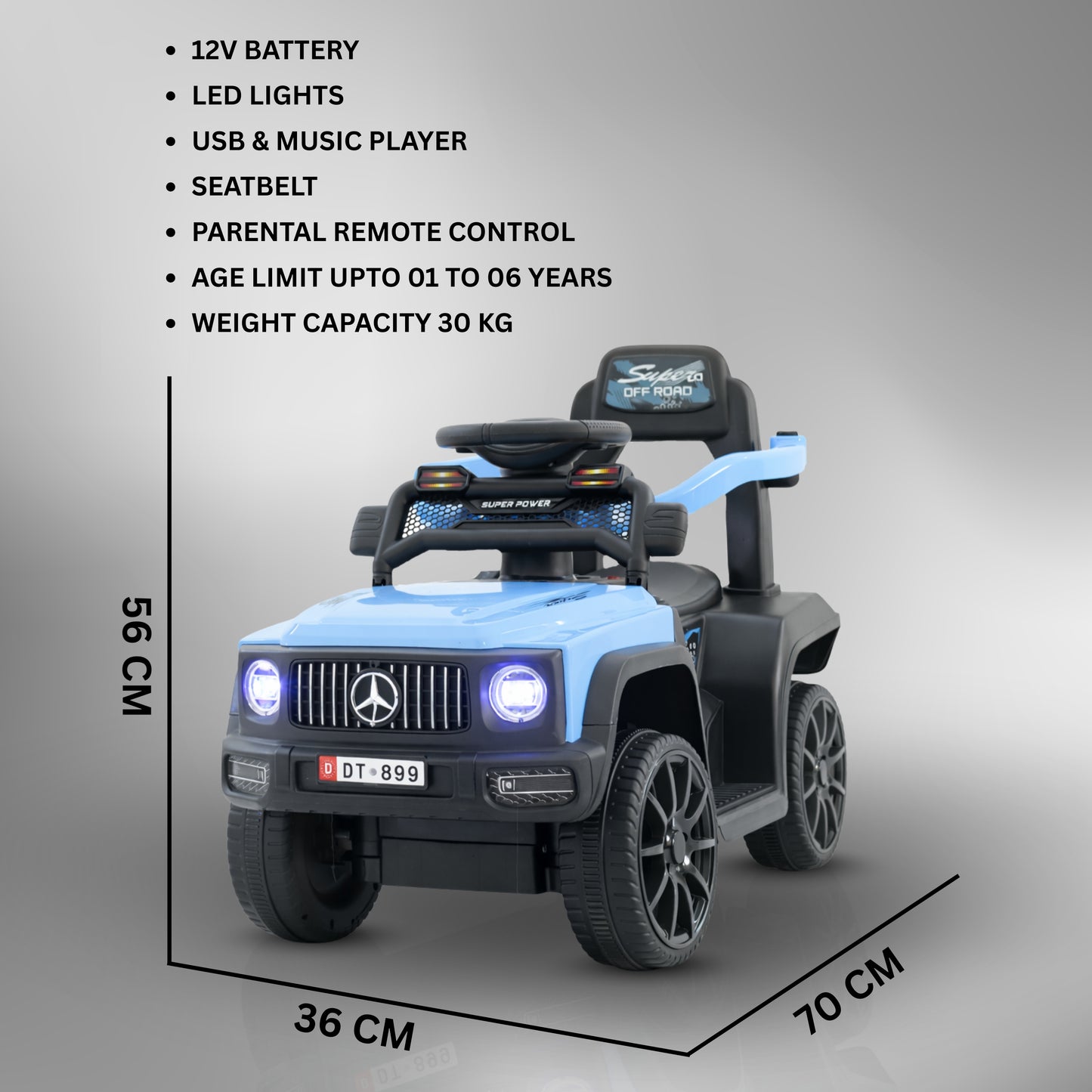 Fun Wheels FWJ-08 Kids Battery Operated Ride-On Jeep Car with LED Lights