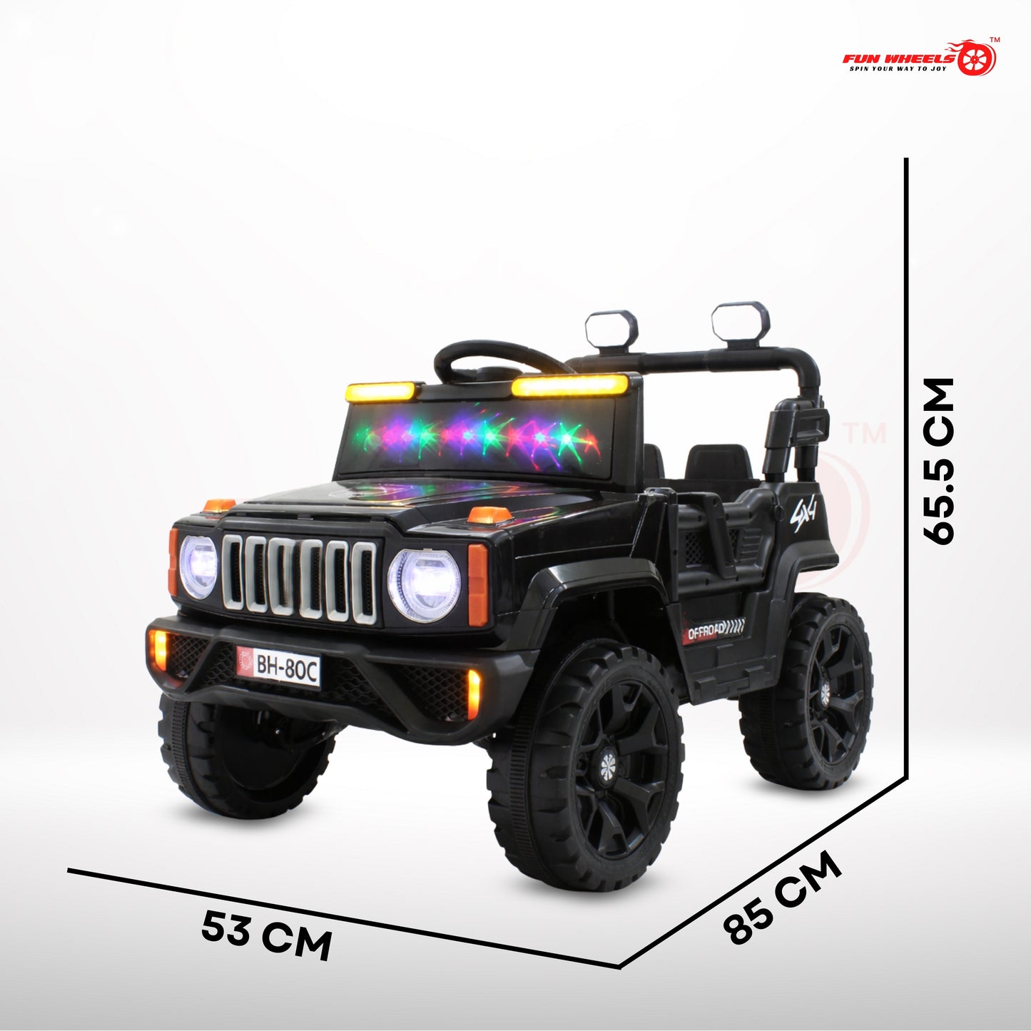 Fun Wheels FWJ-15 Kids Electric Ride On 4x4 | Battery Operated Car with LED Jeep