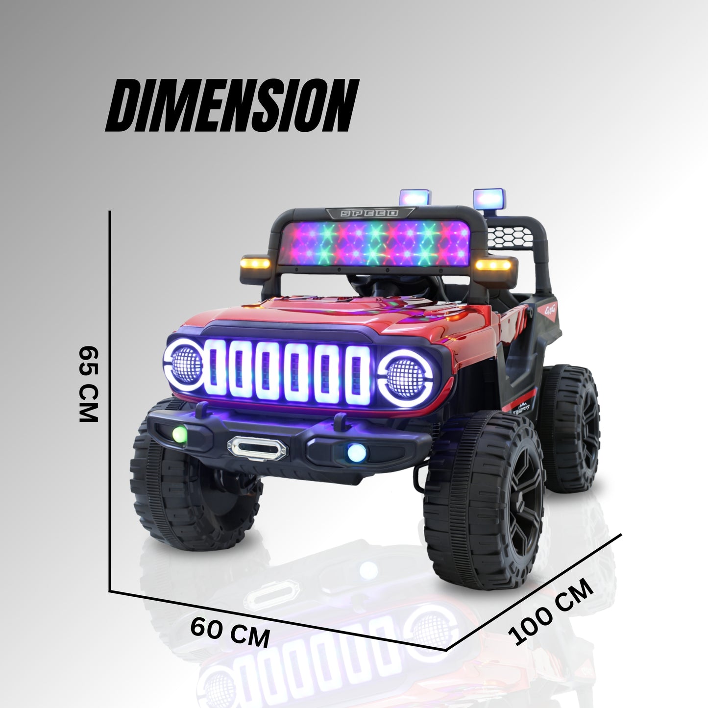 Fun Wheels FWJ-12 Battery Operated 4x4 Kids Jeep with RGB LED & Big Wheel Electric Jeep