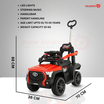Fun Wheels FWPC-01 Kids Manual Ride On Push Car with Parent Handle, Music & Lights-Red