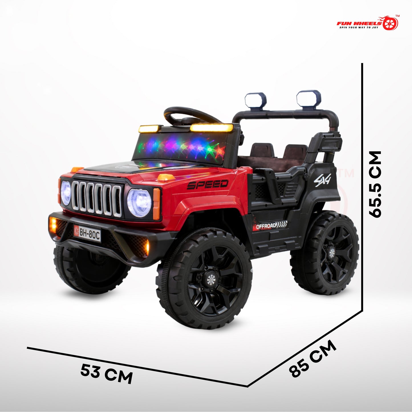 Fun Wheels FWJ-15 Kids Electric Ride On 4x4 | Battery Operated Car with LED Jeep