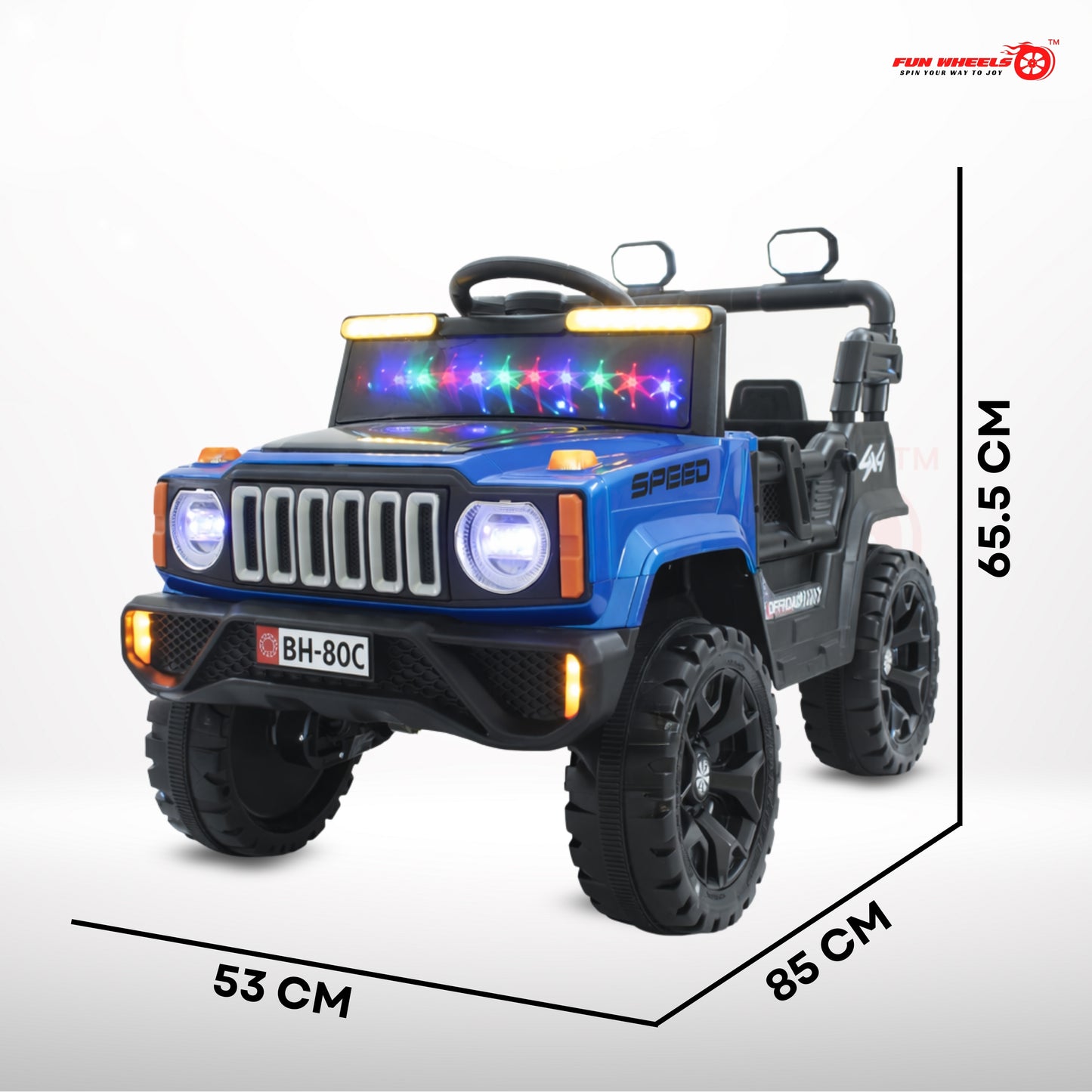 Fun Wheels FWJ-15 Kids Electric Ride On 4x4 | Battery Operated Car with LED Jeep