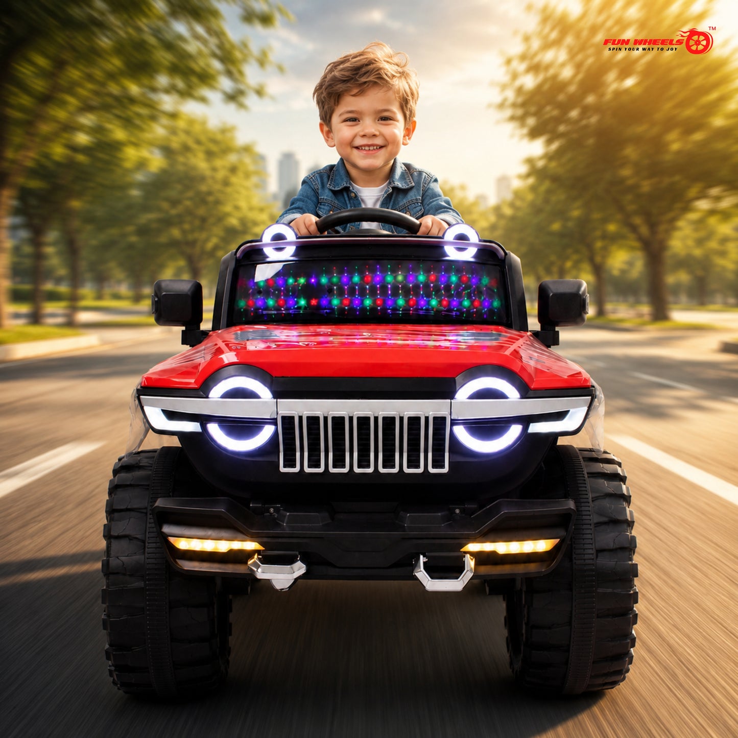 FWJ-17 Kids Electric Ride On Jeep with Remote ,Music Player&RGB Windshield Light