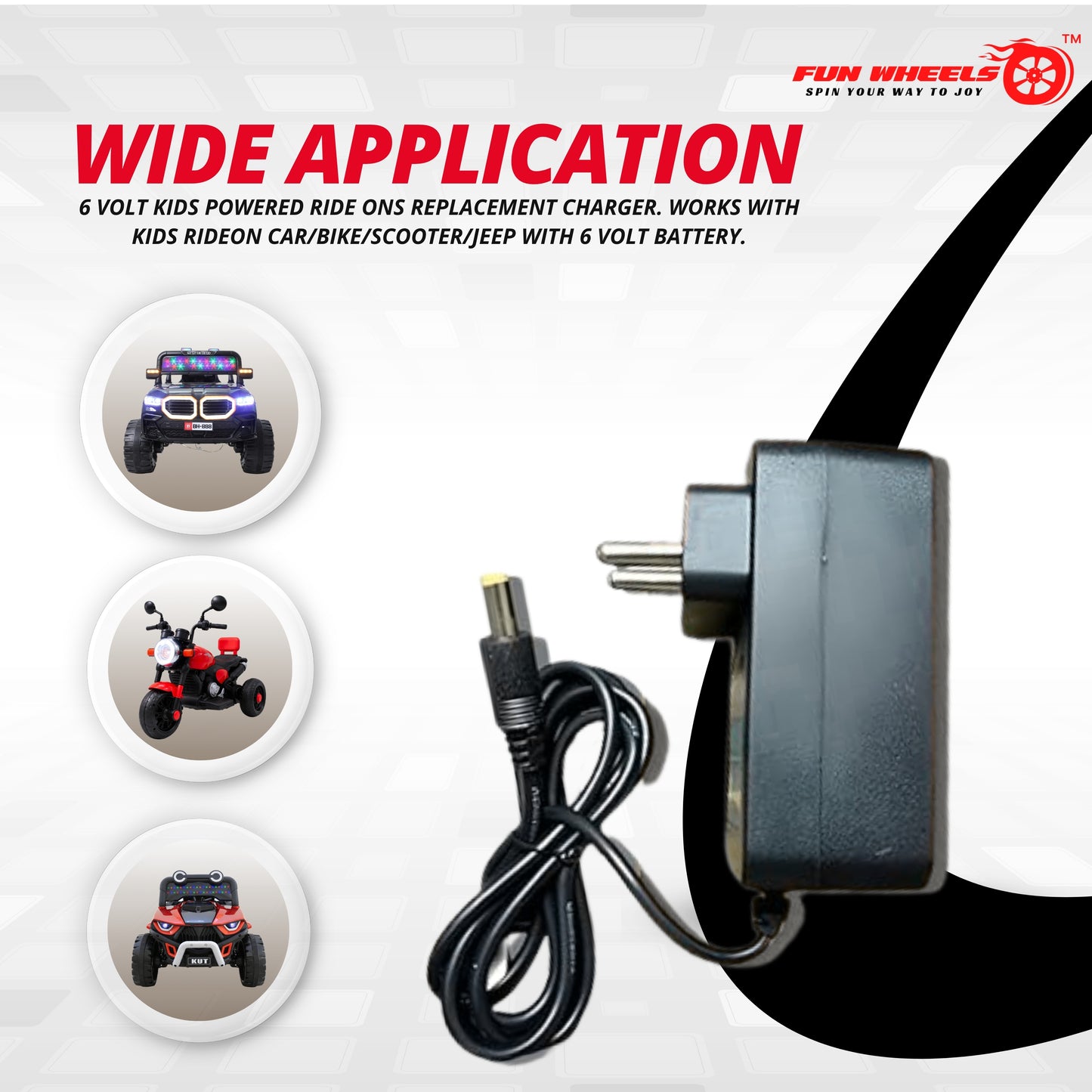 12V 1A Battery Charger for Kids Electric Ride-On Car / Bike / Jeep