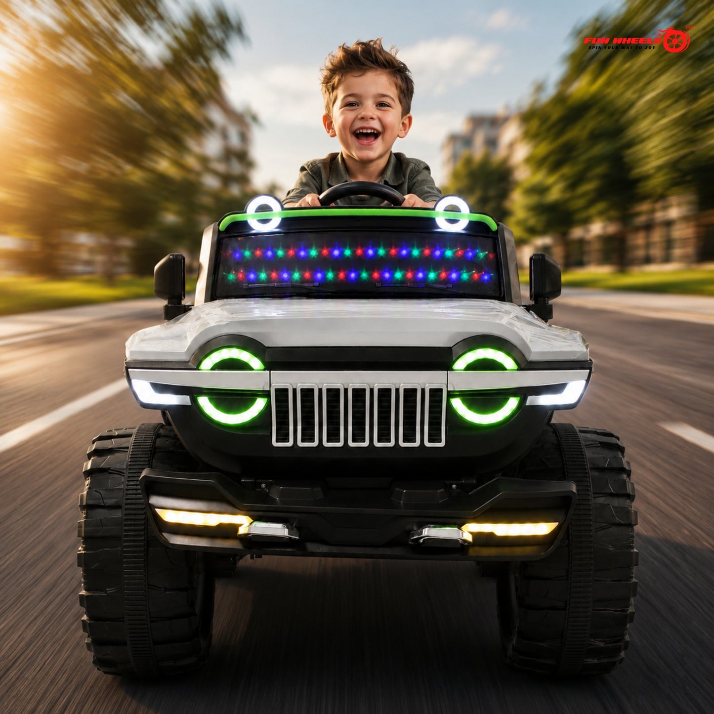 FWJ-17 Kids Electric Ride On Jeep with Remote ,Music Player&RGB Windshield Light
