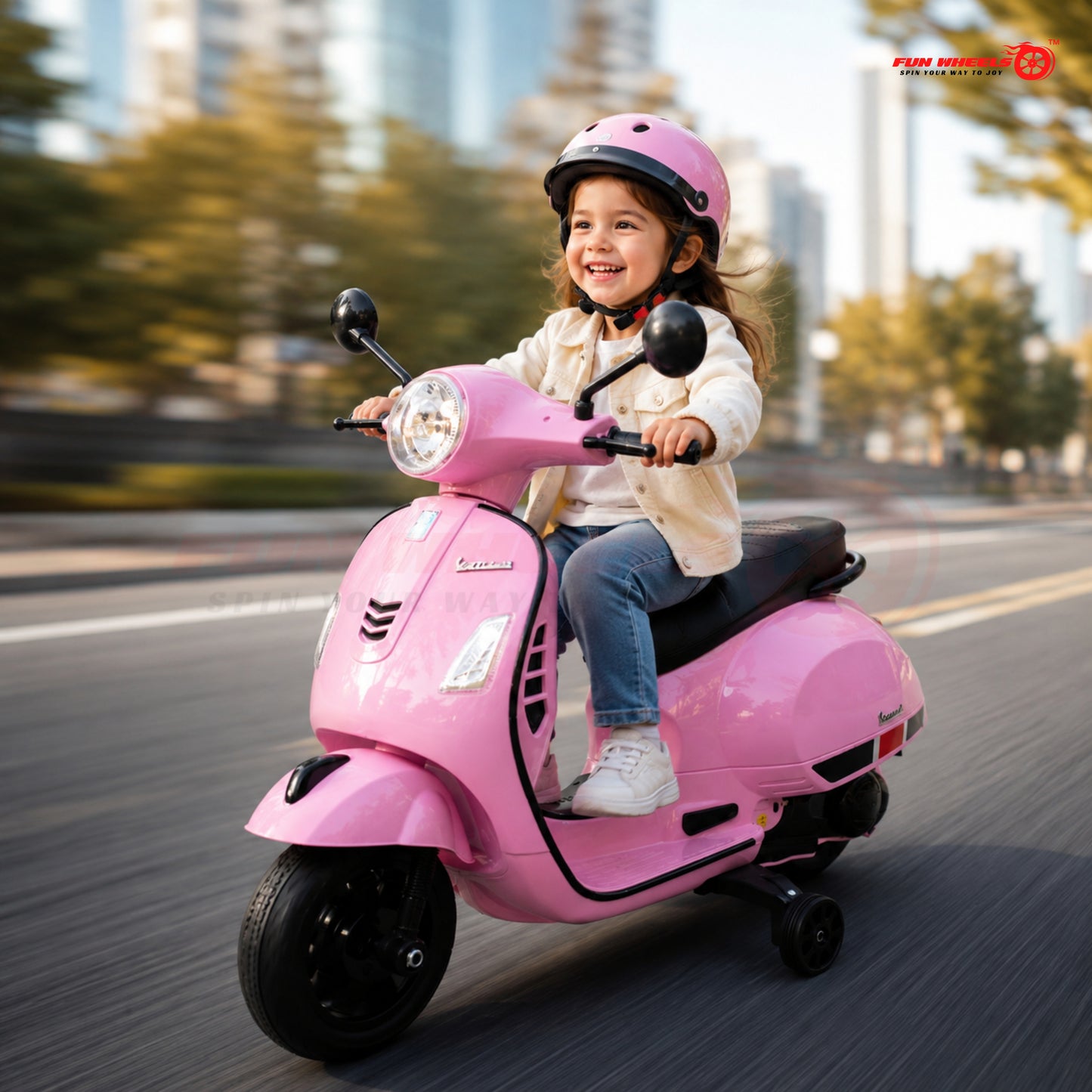 FWB-04 Kids Electric Ride On Vespa Scooter with Music Player, LED Headlight Bike