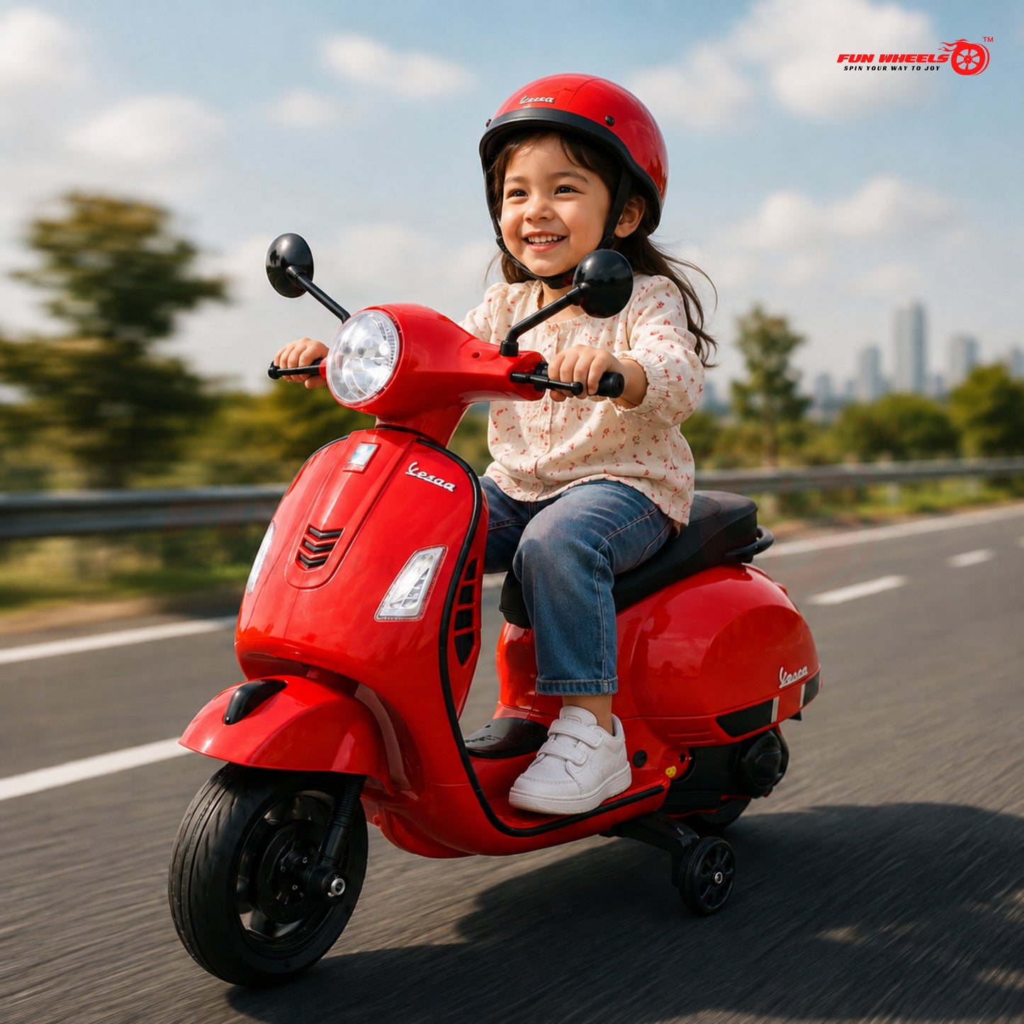 FWB-04 Kids Electric Ride On Vespa Scooter with Music Player, LED Headlight Bike