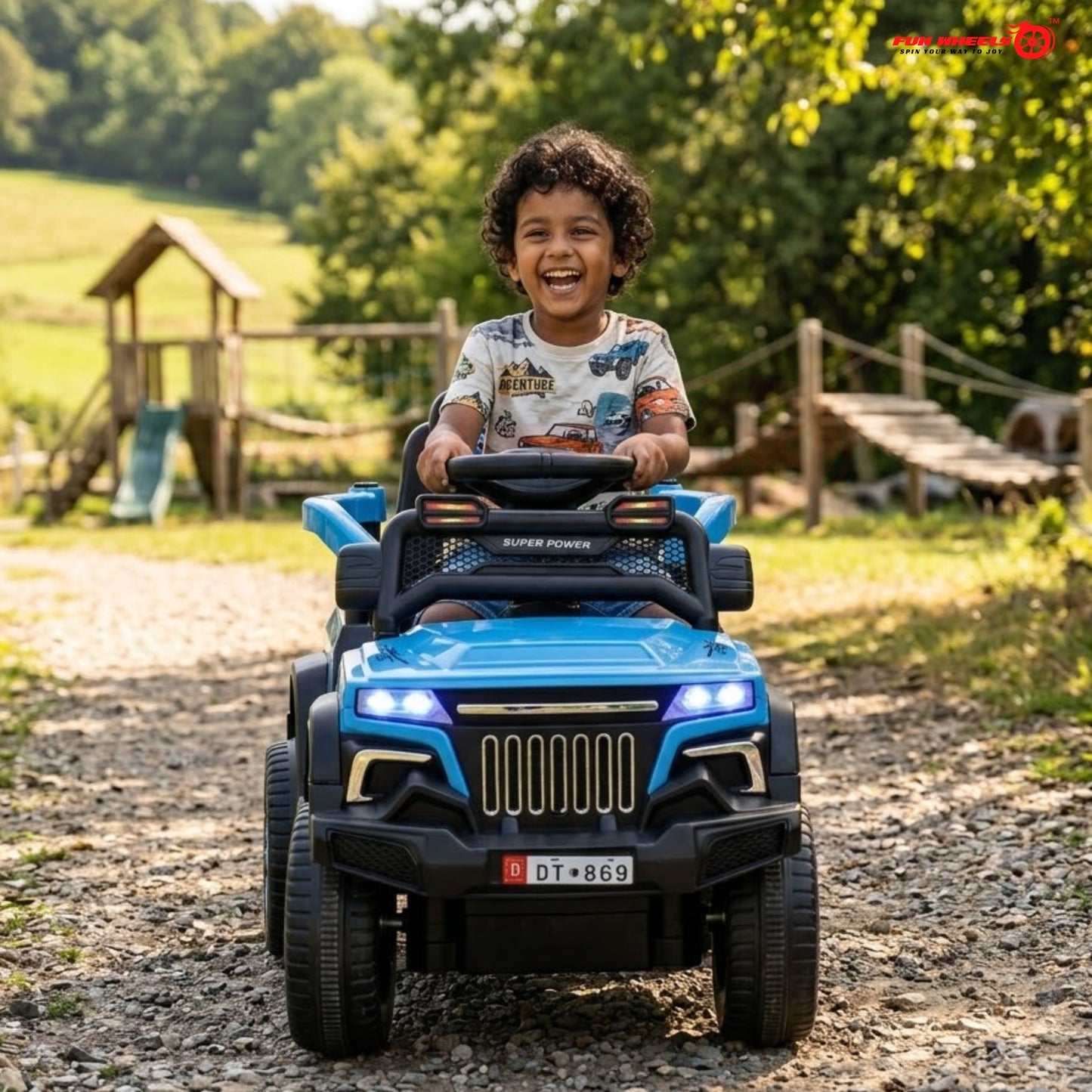 Fun Wheels FWJ-07 Kids Battery Operated Ride-On Jeep Car with LED Lights