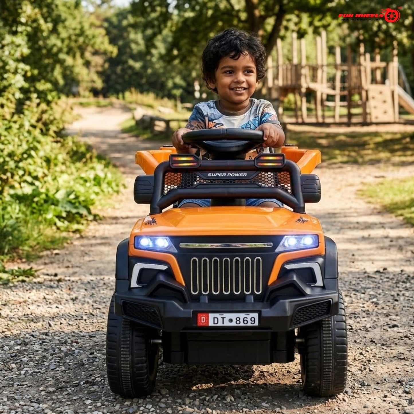 Fun Wheels FWJ-07 Kids Battery Operated Ride-On Jeep Car with LED Lights