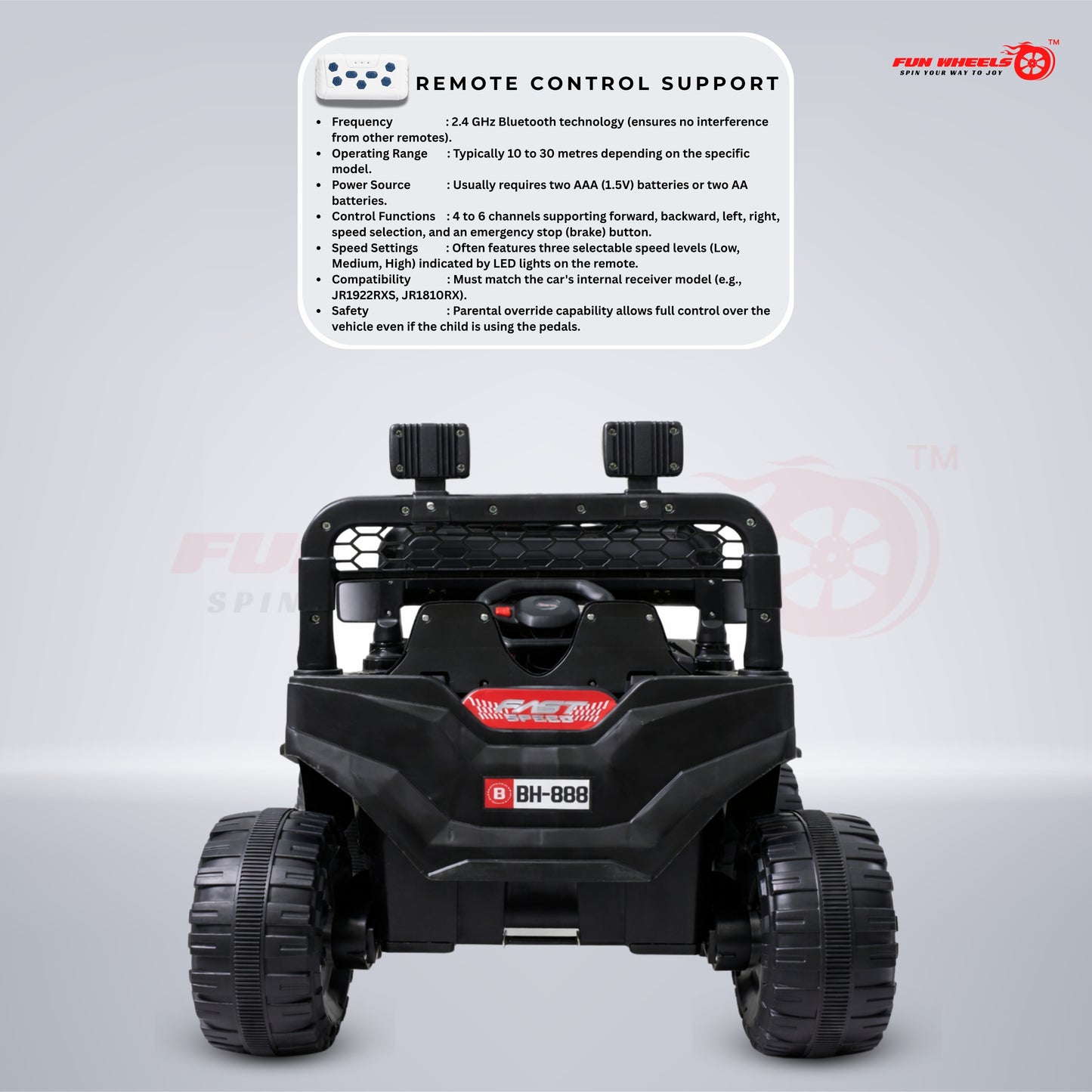 Fun Wheels FWJ-16 Kids Electric Ride On Jeep 4x4 with LED Lights & Music |Kids Battery Car Jeep