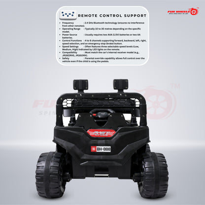 Fun Wheels FWJ-16 Kids Electric Ride On Jeep 4x4 with LED Lights & Music |Kids Battery Car Jeep