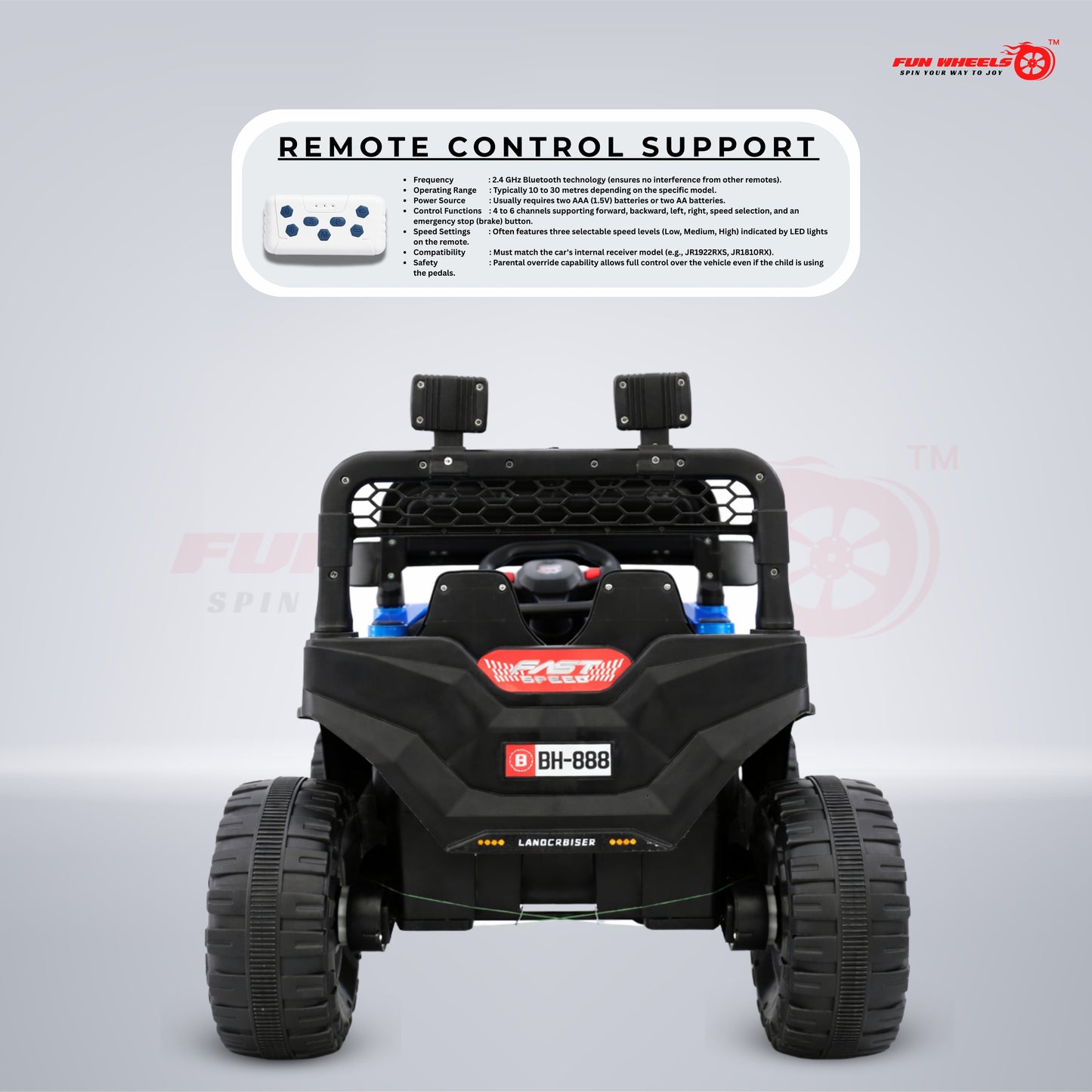 Fun Wheels FWJ-16 Kids Electric Ride On Jeep 4x4 with LED Lights & Music |Kids Battery Car Jeep