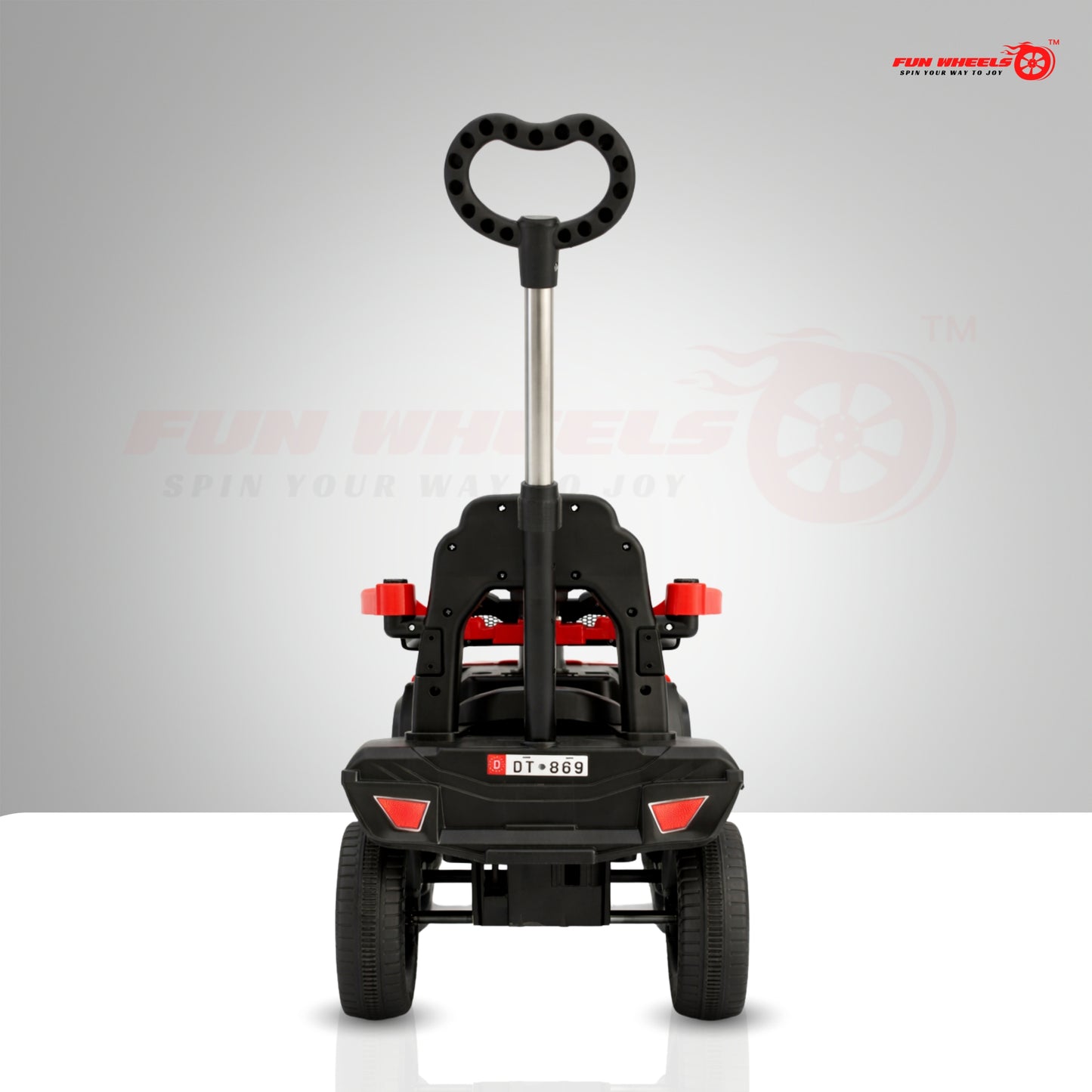 Fun Wheels FWPC-01 Kids Manual Ride On Push Car with Parent Handle, Music & Lights-Red