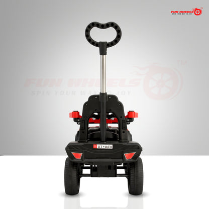 Fun Wheels FWPC-01 Kids Manual Ride On Push Car with Parent Handle, Music & Lights-Red