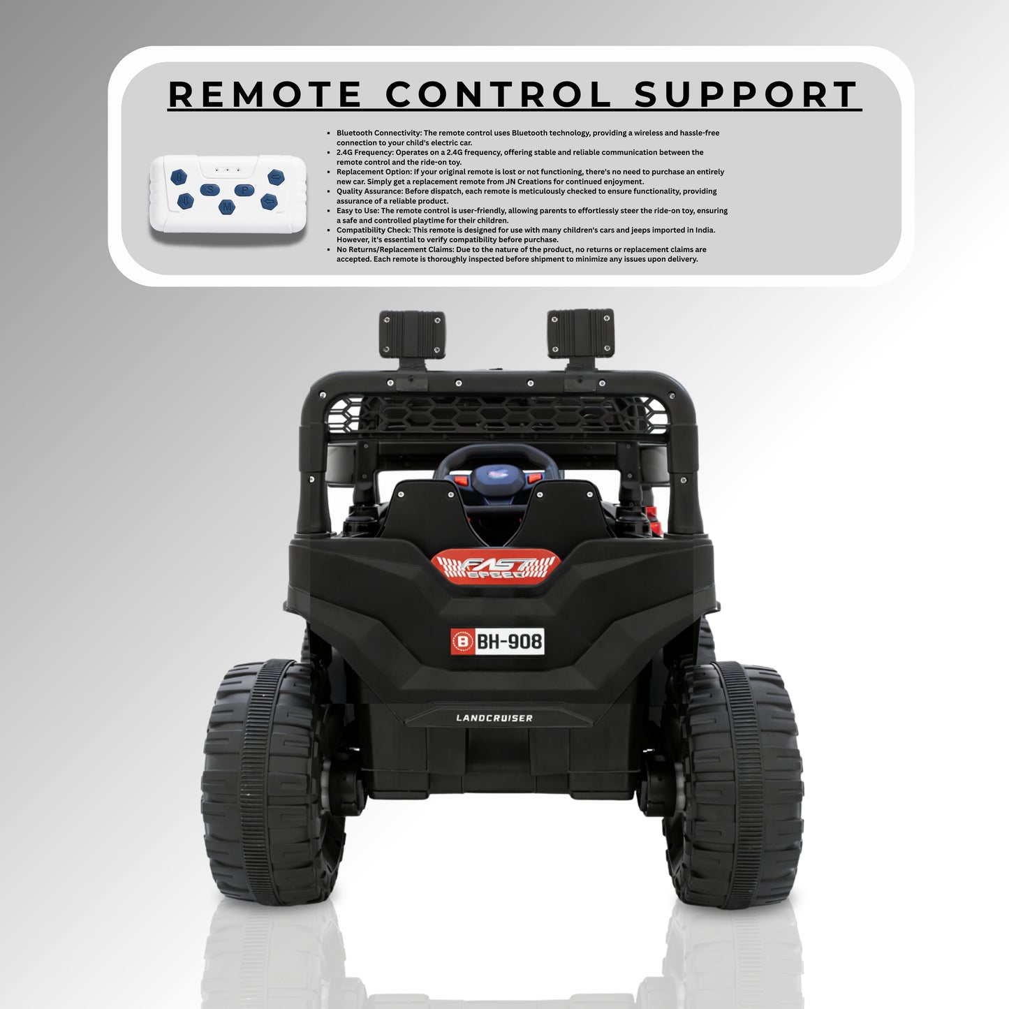 Fun Wheels FWJ-12 Battery Operated 4x4 Kids Jeep with RGB LED & Big Wheel Electric Jeep
