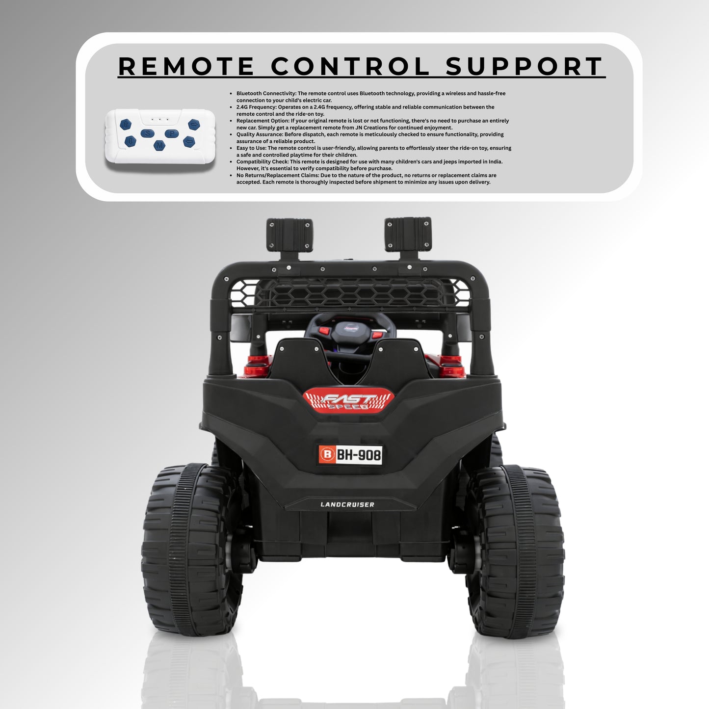 Fun Wheels FWJ-12 Battery Operated 4x4 Kids Jeep with RGB LED & Big Wheel Electric Jeep