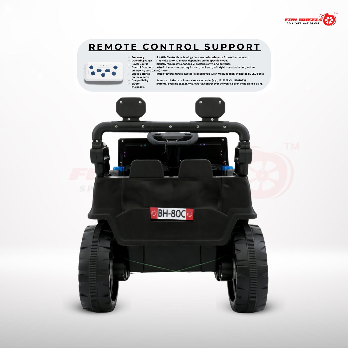 Fun Wheels FWJ-15 Kids Electric Ride On 4x4 | Battery Operated Car with LED Jeep