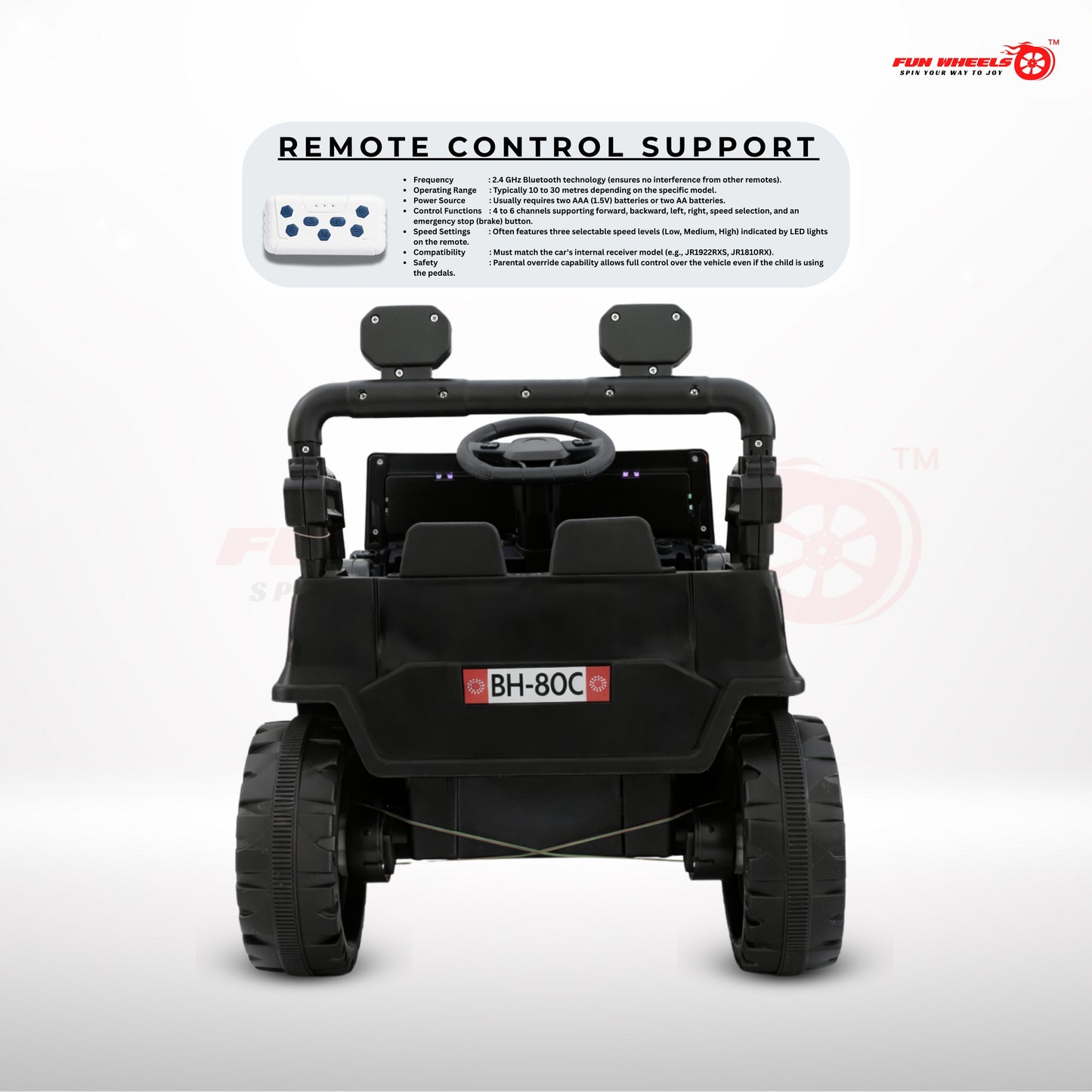 Fun Wheels FWJ-15 Kids Electric Ride On 4x4 | Battery Operated Car with LED Jeep