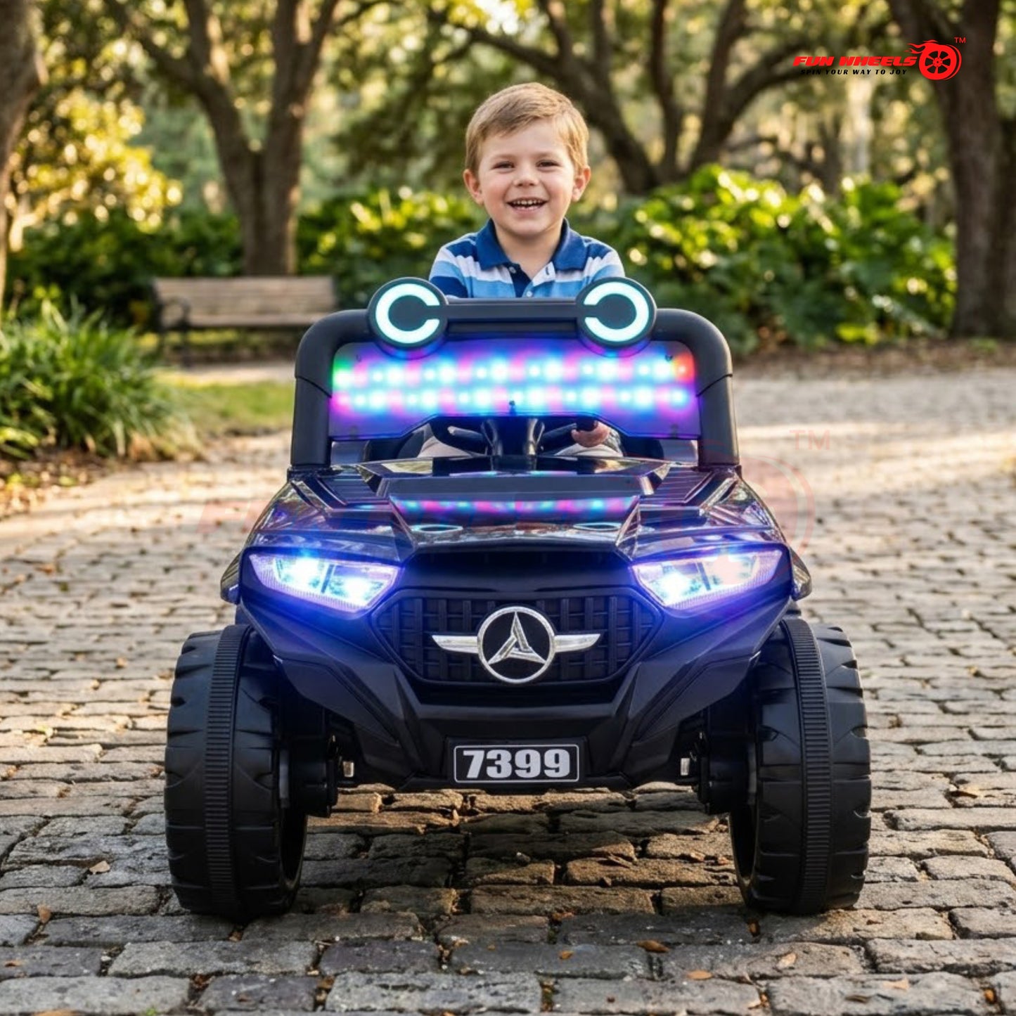 Fun Wheels Battery Operated 4x4 Kids Jeep with RGB Lights Model FWJ-14