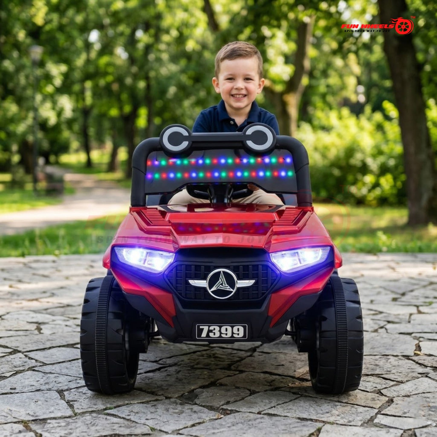 Fun Wheels Battery Operated 4x4 Kids Jeep with RGB Lights Model FWJ-14