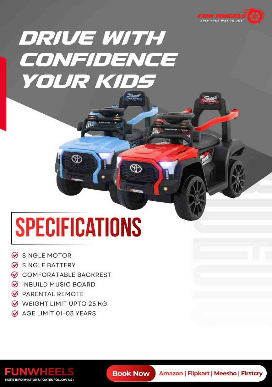 : Fun Wheels FWJ-06 Kids Battery Operated Ride-On Jeep Car with LED Lights