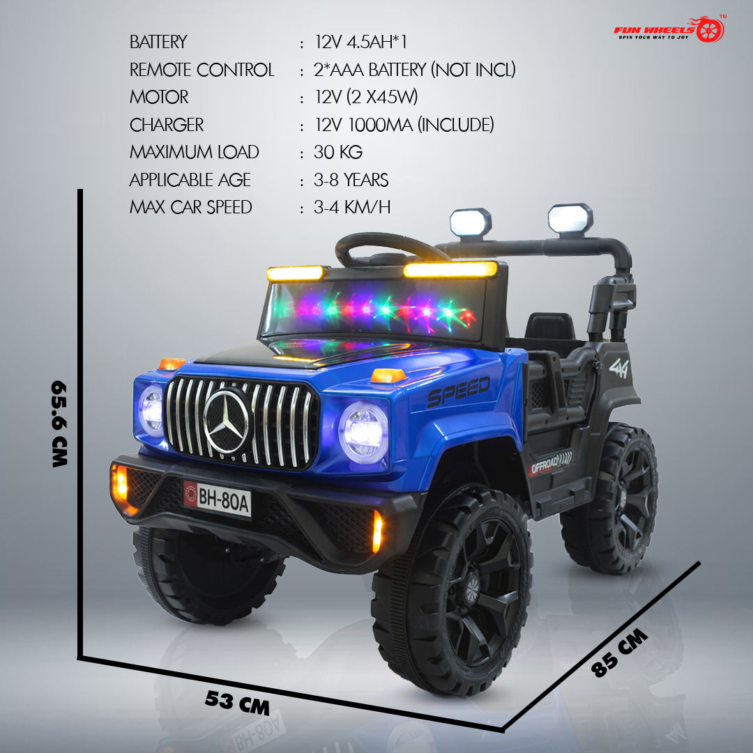 Fun Wheels FWJ-11 Offroad King BH-Kids Electric 4x4 Jeep with RGB Lights & Big Wheels