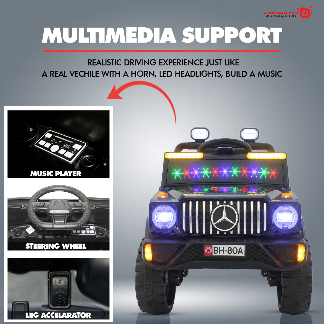 Fun Wheels FWJ-11 Offroad King BH-Kids Electric 4x4 Jeep with RGB Lights & Big Wheels