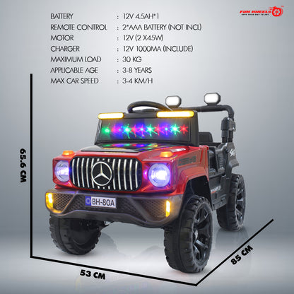 Fun Wheels FWJ-11 Offroad King BH-Kids Electric 4x4 Jeep with RGB Lights & Big Wheels