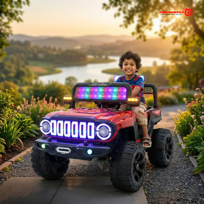 Fun Wheels FWJ-12 Battery Operated 4x4 Kids Jeep with RGB LED & Big Wheel Electric Jeep