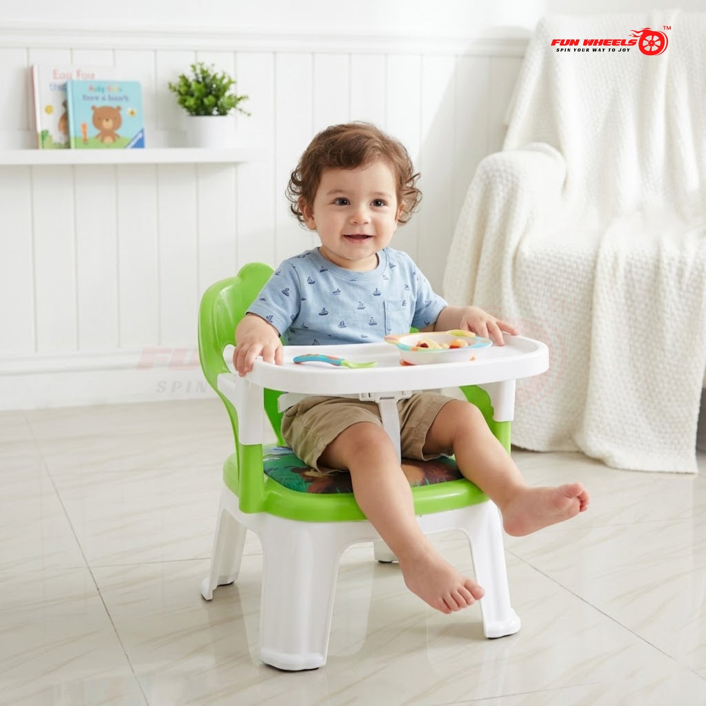Fun Wheels FWCH-02 Baby Feeding Chair with Removable Tray | Kids Plastic Chair