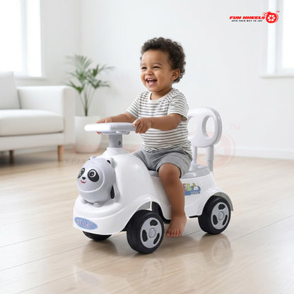Fun Wheels FWPC-04 Kids Ride-On Panda Scooter & Push Car – Musical Walker with Safety Backrest
