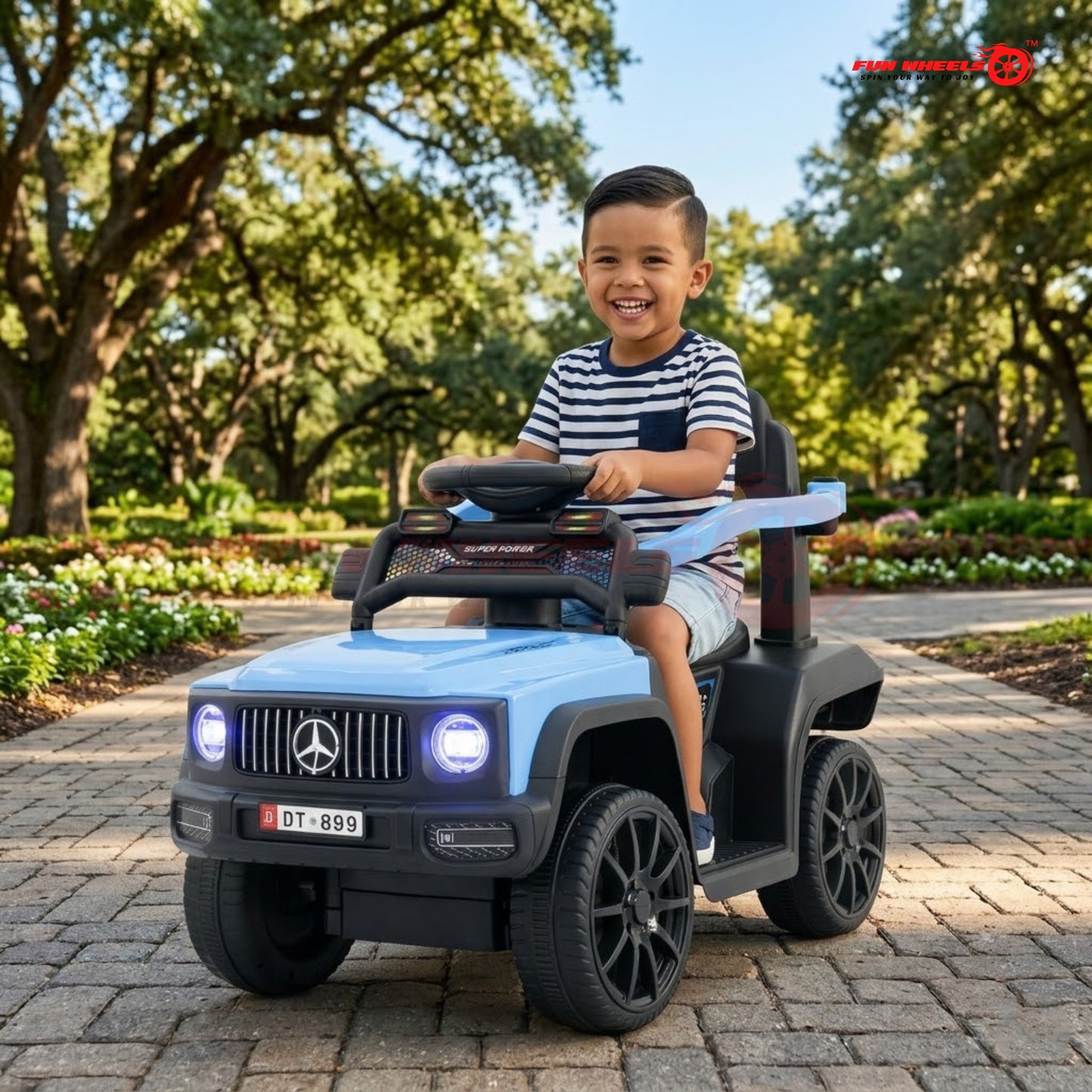 Fun Wheels FWJ-08 Kids Battery Operated Ride-On Jeep Car with LED Lights